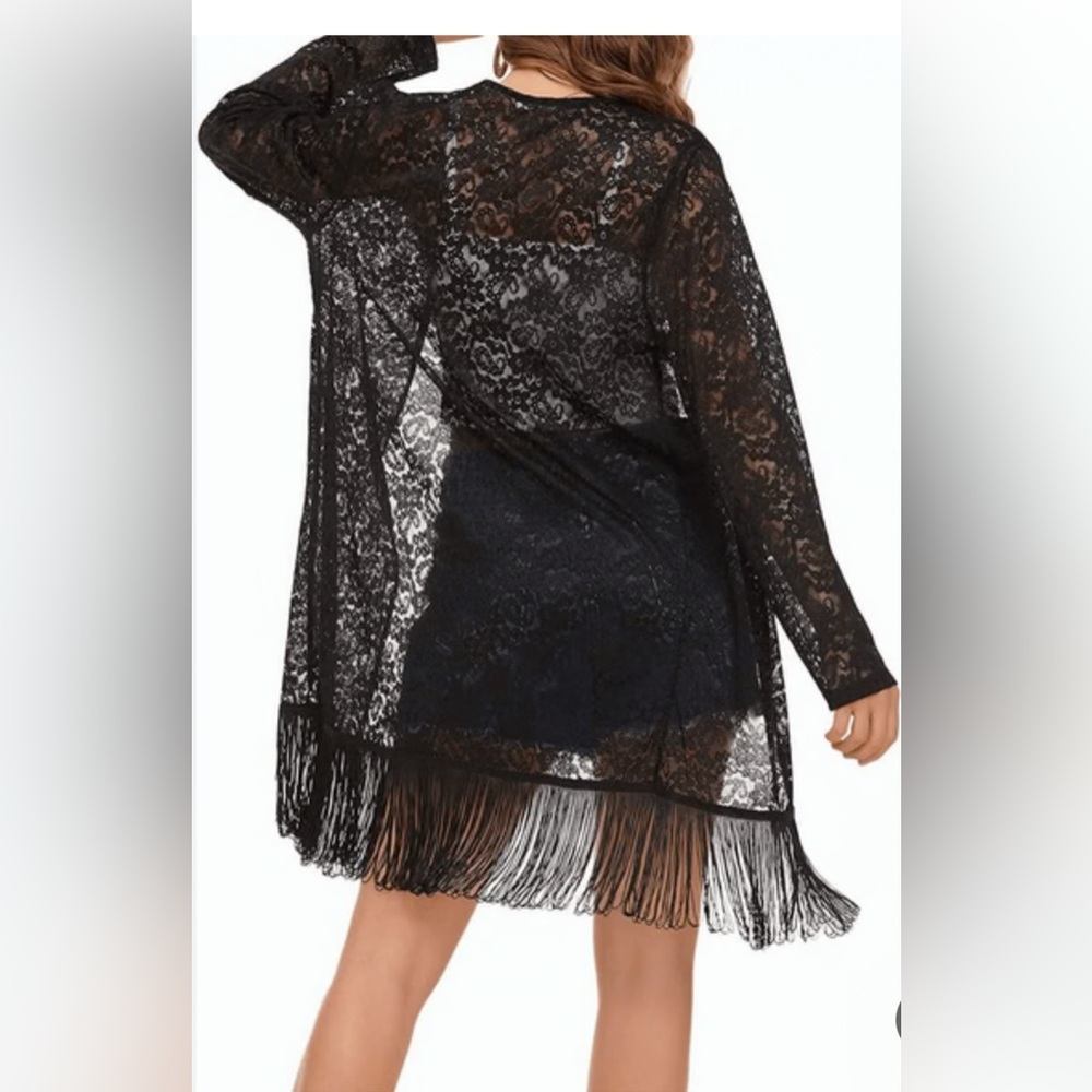 Black long sleeve Lace Fringe Cardigan
